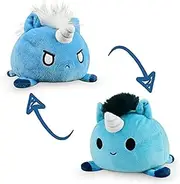 TeeTurtle | The Original Reversible Tic Tac KO Unicorn Plushie | Patented Design | Sensory Fidget Toy for Stress Relief | Blue | Happy + Angry | Show Your Mood Without Saying a Word!