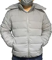 [Generic] Men's Detachable Hood Puffer Jackets Male Zipper Down Quilted Jackets Zipper Down Coat for Men