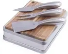 4-Piece Cheese knife and Board Serving Set, Small Acacia Wood Board