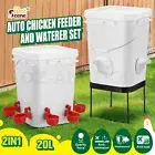 Chicken Feeder Bird Waterer Set Auto Food Water Dispenser Gravity Fed 20L