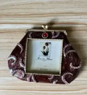 Vintage Ashleigh Manor Photo Picture Frame Enameled Jeweled Purse Burgundy