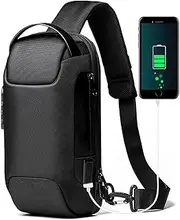 [JIUSEGE] Sling Bag, Anti-theft Crossbody Bag, Vintage Leather Crossbody Shoulder Bag, Crossbody Shoulder Backpack for Men Women, Casual Rucksack for Hiking Daypack Waterproof Sling Chest Bag (Black)
