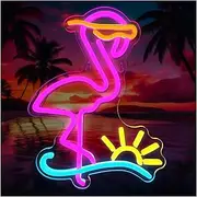 Hanging Art Neon Signs Sun Wave Neon Sign Dimmable LED Night Lights Flamingo For Bedroom Club Room Party Decor 23cmx30cm