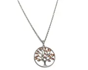 Sterling Silver Tree of Life Pendant with Rose Gold Plated Leaves on 46cm Chain