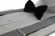 Mens Silver 100Cm Wide Suspenders & Black Bow Tie Set