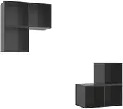4 Piece TV Cabinet Set - High Gloss Grey Engineered Wood TV Stand with Storage, Modern TV Unit for Living Room & Home Entertainment