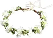 OULII Wedding Floral Headband Women Flower Head Wreath Bridesmaid Bridal Flowers Girls Hair Accessories (White)