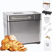 Bread Maker, 650W Stainless Steel Bread Maker Automatic Nut Dispenser, LCD Touch Panel 15H Timer&17 Smart Cooking Programs, 60 Minutes Keep Warm 2LB Professional Bread Maker, 3 Crust Tone