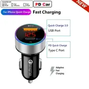 Dual Port USB-C PD QC3.0 Car Charger Cigarette Lighter Digital Display Adapter F