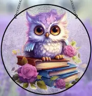 OWL ROUND ACRYLIC PAINTED WINDOW SUN CATCHER / WALL DECORATION No.10