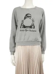 Grey Flock Lady Print Graphic Jumper