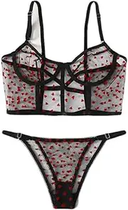 [YZMJYMHS] Women's Lingerie Flocking Net Yarn Underwear Set Sexy Bra with Steel Ring Underwear