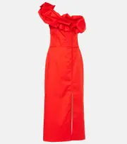 [Johanna Ortiz] Johanna Ortiz Ruffled one-shoulder poplin gown AU 16 red