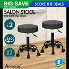 ALFORDSON 2x Salon Stool Round Swivel Barber Hair Dress Chair Dark Grey Fabric