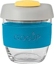 GoCup Borosilicate Glass Travel Cup, 236 ml / 8 Oz, Blue/Grey/Yellow