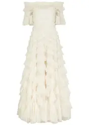 Needle & Thread Lana Off-the-shoulder Ruffled Tulle Gown - Cream - 10 (UK10 / S) 10 (UK10 / S)