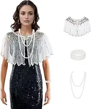 [Baisdan] 1920s Shawl for Women Gatsby Dress, Flapper Shawl with Beads Set, 1920s Accessories for Women, Roaring 20's Costume