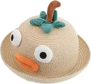 [LIFKOME] Funny Big Eyes Sun Hat Handwoven with Wide Brim Summer Sun Protection Cap for Outdoor Activities Beach and Hiking Beige