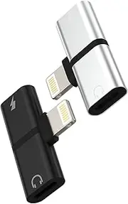 Iphone Headphone Splitter Dongle(2Pack)2in1 AUX Charge Adapter Dual Lightning Jack Adaptador Para Apple MFI Certified Audio Charger Cable Converter Cord for 14 13 12 11 Pro Max Mini Xs Se 7 X Xr 8Plus