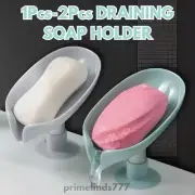 1-2Pcs Leaf Shape Soap Box Drain Soap Holder Bathroom Suction Cup Draining Dish