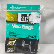Home Care Sharp PU-2 Vacuum 3 Bags 075638009695 w MicroLiner Captures 99.7% Part