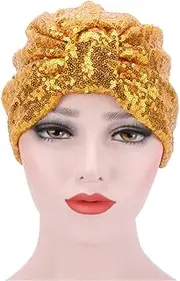 [SJTJSPX] Women Turban Pleated Beanies sequins Head Wrap Cotton Night Cap Hair Loss Hat Spring Autumn Sleeping cap Muslim Hijab India Africa Hat Chemo Cap for Ladies and Girls