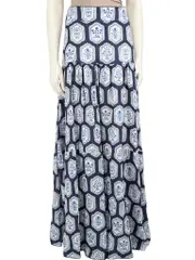 Blue Linen Floral Maxi Skirt
