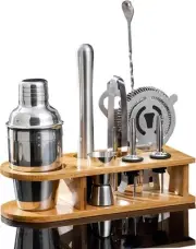 Cocktail Shaker Set, 10PCS Bartender Kit, Bartender Set with Bamboo Stand, 350ml