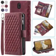 Luxury Rhombic Leather Wallet Case Zipper Flip Card Case For Nokia C01 Plus