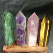 Natural rose quartz Green fluorite obelisk Tiger's eye crystal wand point 4pcs