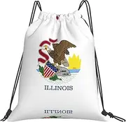 EdWal Illinois State Flag Print Drawstring Backpack Gym Bags Sports Draw String Bags For Gym Travel Swimming Beach, White, One Size
