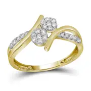 14k Yellow Gold Round Diamond Double Cluster Bridal Engagement Ring 1/3 Cttw