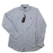 Polo Ralph Lauren Performance Shirt Mens Large White Blue Check Wicking Coolmax