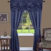 Navy Blue 5-Piece Full Window Set Light Filtering Semi-Sheer Window Curtain Set