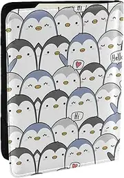 [EdWal] Cute Penguin Print Passport Cover with Credit Card Holder Leather Passport Case, for Women Men Family ID Travel, Black, One Size