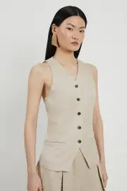 Premium Linen Button Through Tailored Top