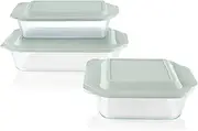 Pyrex 1135014 Deep Dish Glass Baking Dishes with Sage Lids, (6 Piece set)