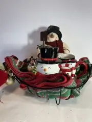 Christmas Set Basket For Her Rare Snowman Mugs /Appetizer Picks /Shelf Sitter