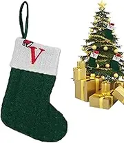 Fireplace Christmas Stockings, Christmas Tree Stockings, Embroidered Stockings with 26 Initials for Christmas, Green and White Colour, Seasonal Active Stockings, Candy Bags for Wall, Door