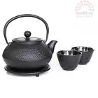 AVANTI Hobnail Cast Iron Tea Pot Set 800ml Black BONUS TRIVET & STRAINER!