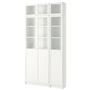 BILLY / OXBERG bookcase w hght ext ut/pnl/glss drs, white/glass, 120x30x237 cm