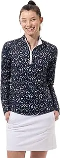 [SanSoleil] SolCool Long Sleeve Print Mock w/Swarovski Zipper Puller. UPF 50+ Sun Protection â€“ Extra Cool.