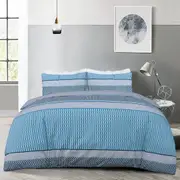Polycotton Doona Quilt Cover Set Reversible Print Bedding Stripe Geo Blue Pattern Single Double Queen King Size