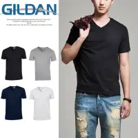 在飛比找momo購物網優惠-【GILDAN】吉爾登V領素面上衣 短T 梨泰院 韓系