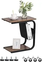 [NOAEOU] Sofa Side End Table, C Shaped Table Laptop Holder, End Stand Desk Coffee Tray Side Table, Notebook Table Beside Bed Sofa Portable Workstation, Over Bed Table (Brown)