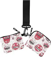 [miaozhen] Cartoon Scary Monster Red and White Women's Change Wallet Card Cases Slim Detachable Credit Card Wallet Case with Zipper Coin Pocket for Travel 2 Pcs case para tarjetas de credito, cartoon scary