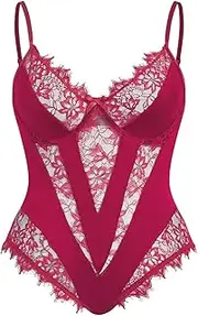 [DJG DIAL] Plus Size Women Lace Bodysuit Naughty One Piece Lace Garter Belt Bodydoll Sexy Lingerie Corsage Underwear Curvy Bodysuit