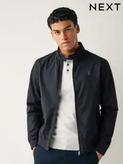 Navy Blue Shower Resistant Check Lining Harrington Jacket (N02153) | $106