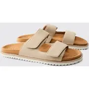 Mens Cream Faux Suede Double Strap Skater Sole Sandal