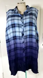 Fred David Tunic Top Women's Plus Size 3X Blue Plaid NWT Sleeveless Rayon B/D_AL